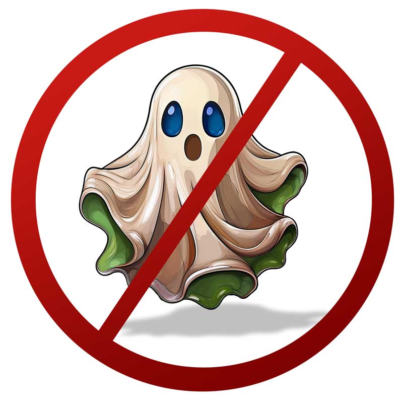 illustration of a cartoon ghost with a red x around it