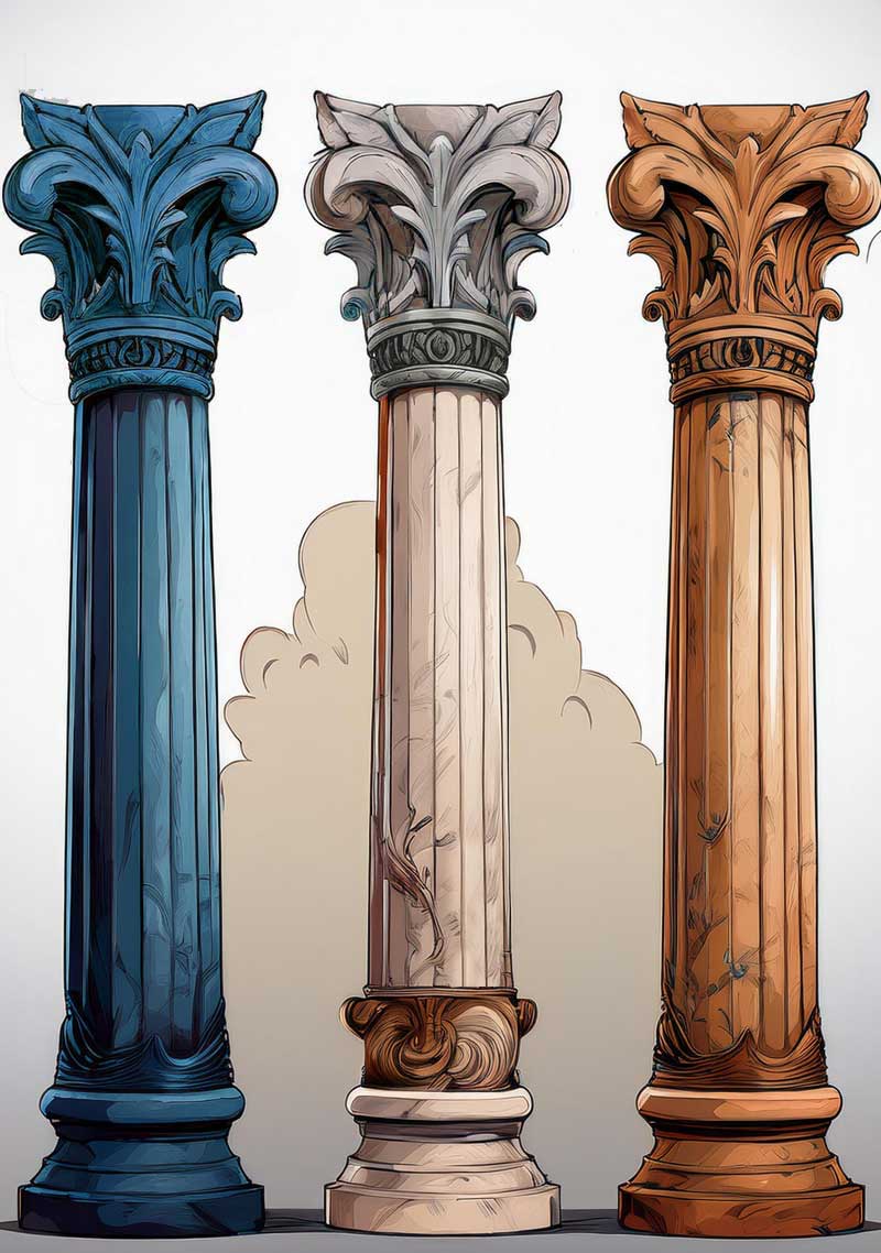 illustration of three ionic pillars