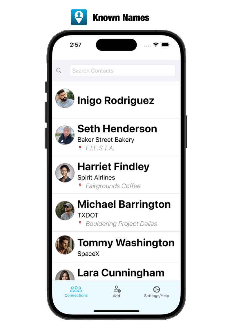screenshot from known names app